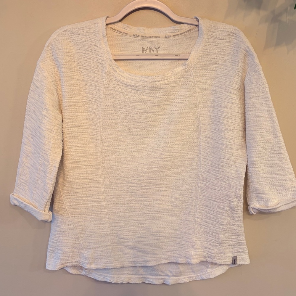 MARC NEW YORK Terrycloth White Scoop Neck Top